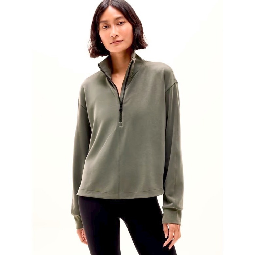 Athleta Brown Seasoft Classic Quarter Zip Pullover Mock Neck Top Size Small